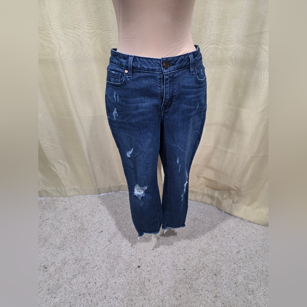 Lane Bryant Dark Blue Distressed Ankle Jeans. 24in Inseam